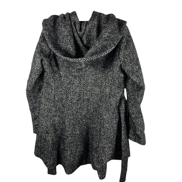 TRINA TURK WOOL BLEND button FRONT HERRINGBONE JACKET SIZE 12 MODERN Hooded Belt - Picture 2 of 11